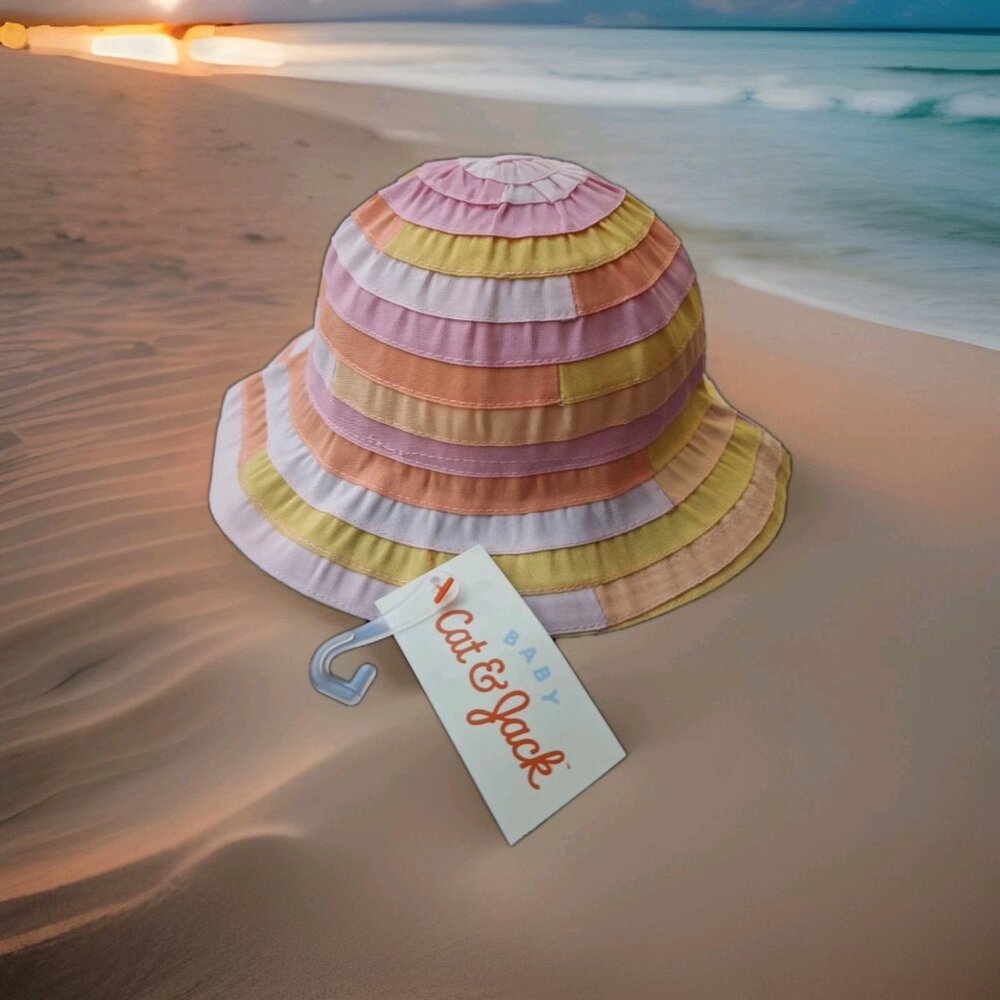 Baby Cat & Jack Girls Pastel Multicolor Lined Chin Strap Bucket Sun Hat 0-12 M